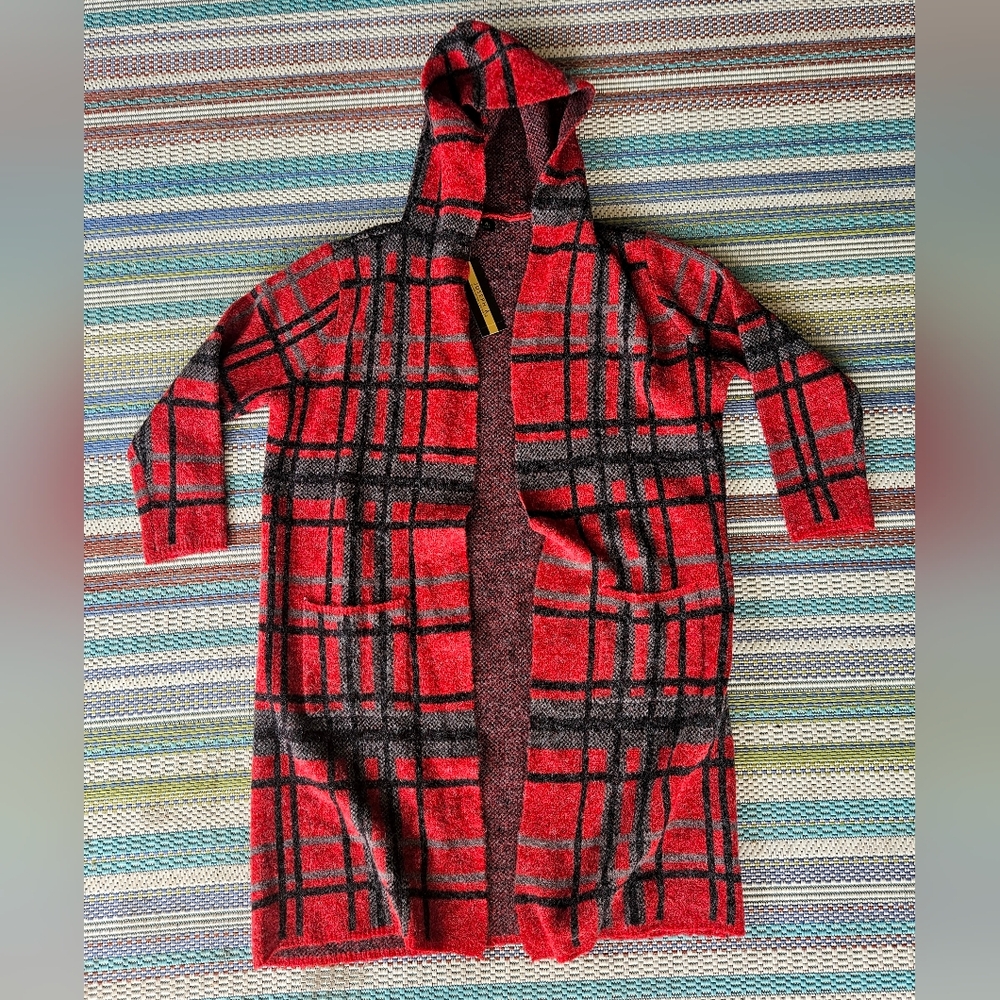 Joseph A Women's Plaid Red/Phoenix Coatigan Sweater Size XL